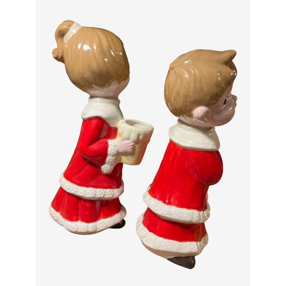 Christmas Ceramic Candle Holder Set of Two Children Caroler Figures - Picture 8 of 14